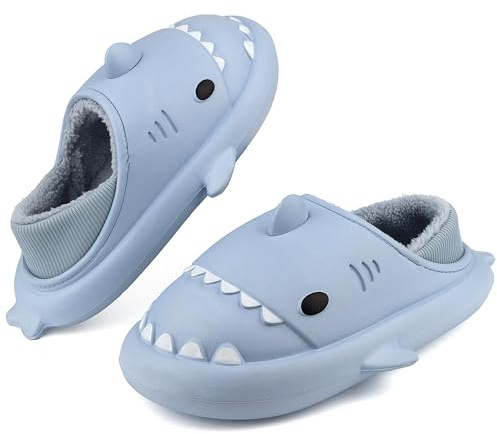 Pantuflas de Invierno para Hombre Mujer Peluche Tiburón Zapatillas de Estar por Casa Impermeable Antideslizante Shark Interior Slippers