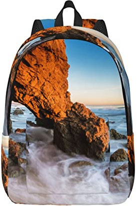 KIDINN Leinen-Rucksack mit Malibu-Aufdruck, 35,6 - 38,1 cm (14 - 15 Zoll) Laptop, Reise, Schultaschen, Schwarz , S