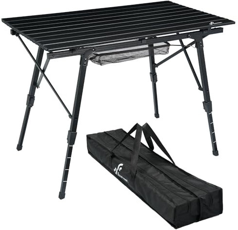 Sportneer Klapptisch Campingtisch für draußen:Tragbarer Picknicktisch mit Verstellbarer Höhe, Klappbarer Campingtisch mit aufrollbarer Aluminium Tischplatte zum Zelten Camping Garten Küche,Schwarz