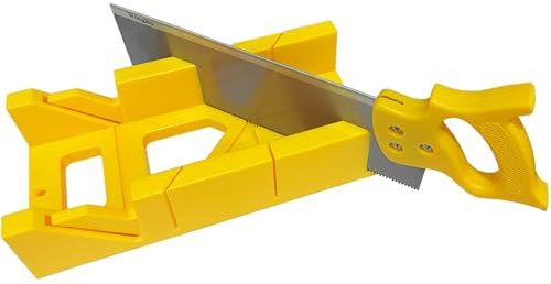 Mitre Box and Saw Set for Wood, Gypsum – Miter Box with 45° & 90° Angle Cuts – Precise Hand Saw with Storage Cutting Guide – Ideal for Molding, Trim, Frame & Baseboard Projects