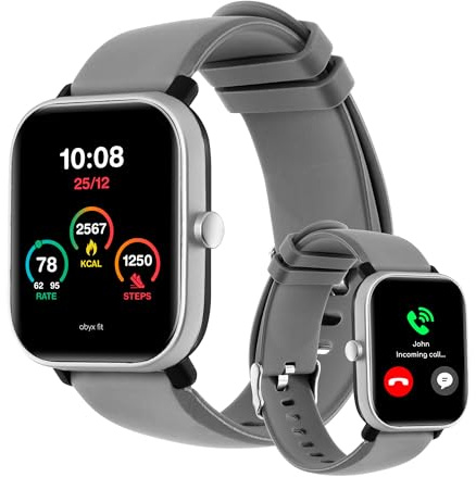 Abyx FIT Ozone 3 - Montre Connectée 1.6, 280x420 px, Standby 20 Jours, Bluetooth 5.0, Accéléromètre 3 Axes, IP68 Étanche, Cardio, Analyse du Sommeil, Musique, Compatible Android iOS, Gris