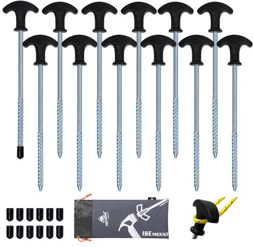 AIMEKE 12 Stück Zeltheringe 21cm Heringe Zelt mit Gewinde Robuste Zeltnägel Camping Erdnägel mit T-Griff und 12 Schutzkappe Schraubheringe für Campingausflug Outdoor