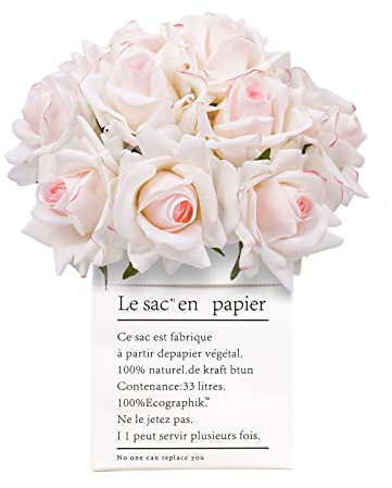 VaryFloral 10 Stück Künstliche Rosen Weiß und Rosa Kunstrosen mit Papiertüte Seidenblumen Kunstblumen Rosa Realistisch Rosenstrauß mit Stiel Kunstblumen Wie Echt für Schlafzimmer Blumenarrangement
