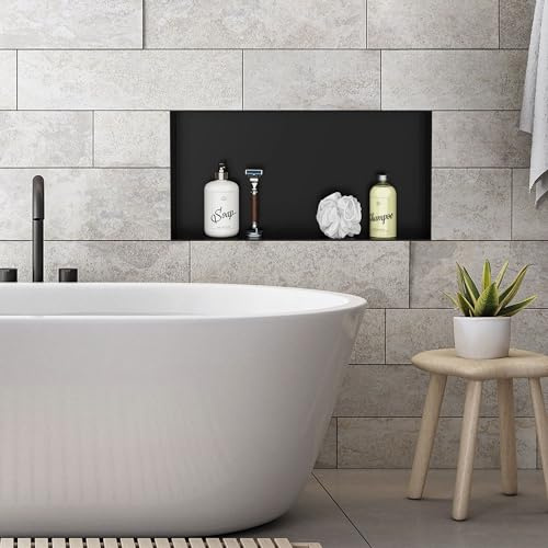 LuxeBath Nicchia a Parete senza Cornice in Acciaio Inossidabile 60x30x10 cm Nero Nicchia da Muro senza Bordo per Bagno Ripiano da Incasso senza Telaio per Doccia Contenitore per Utensili da Bagno