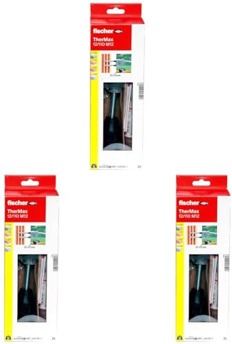 fischer Abstandsmontagesystem Thermax 12/110 M12 für Dämmstoffe, Dämmstoffdübel zur Befestigung hoher Lasten in Wärmedämmverbundsystemen, mit Anti-Kälte-Konus, aus rostfreiem Stahl (Packung mit 3)