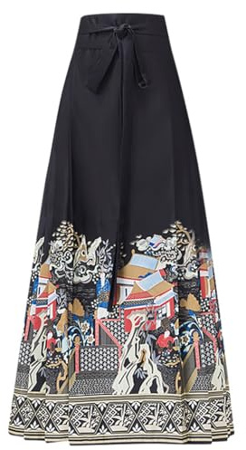 Ulalaza Gonna a Pieghe da Donna Gonna a Pieghe Gonne da Annodare Floreale Stile Cinese Vintage Tradizionale Gonna a Trapezio Hanfu Mamianqun migliorata