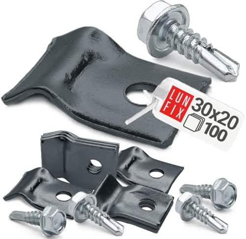 Clips de fixation grillage rigide 30x20 mm en U avec vis autoforeuses robustes, attache panneau murale pratique, support clôture métallique sécurisé, pour câble, lot de 100 pièces anthracite