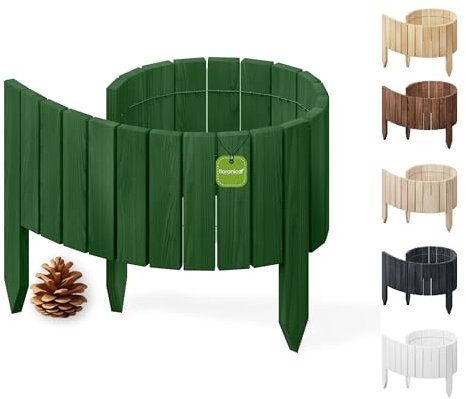 Floranica Flexibel bäddkant impregnerad 100 cm (kan kortas) rabattkant trä av furu Trädgårdsstaket Palisadstaket Trästaket Dekorativt staket Rollboarder Bäddstaket, Höjd:30 cm, Färg:Grön