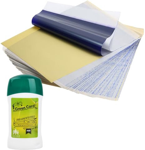 Crema di Trasferimento del Tatuaggio, Trasferimento Professionale per Tatuaggi Sapon con 20 Fogli Carta Trasferibile Tatuaggi A4, Duraturo Kit Forniture Accessori del Tatuaggio per Principianti, 51g