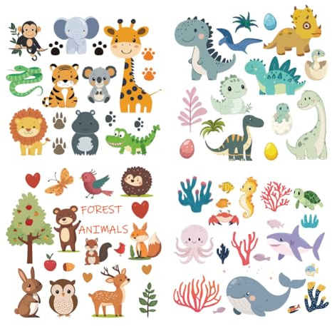 arricraft 4pcs film de transfert textile thermocollant set, 4 styles dinosaure Prairie Forêt animaux marins t - shirt patch de transfert de chaleur bricolage artisanat Vêtements pour garçons et filles