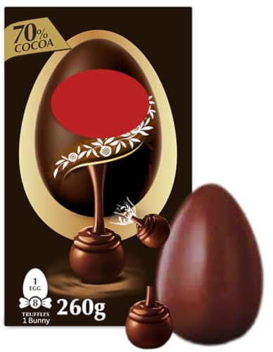 Chocolate Easter Eggs Large – Premium Dark Chocolate Easter Egg Gift Set with 70% Truffles & Easter Bunny 270g – Easter Egg Bundle for Adults – Easter Chocolate Gifts & egg Hunt – Easte 2025