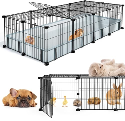 BUCATSTATE Guinea Pig Cages for 2, 20 Panels Guinea Pigs Playpen with Waterproof Mat, Metal Rabbit Cage Indoor for Hedgehogs, Quail, Chickens (56 L x 24 W x 12 H)