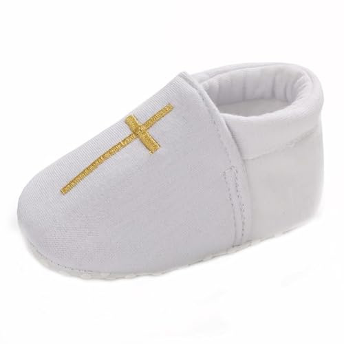 Sehfupoye Zapatos de bebé de tela de algodón suave con suela flexible, sandalias de bautizo para 0-18 meses, zapatos transpirables para niños y niñas, Oro blanco., 6-12 meses