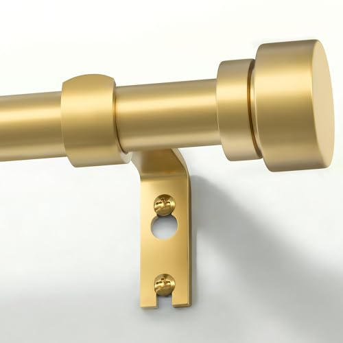 PORTRES Gold Heavy Duty Curtain Rods for Windows 66 to 120 Inches Adjustable Length 1 Diameter Brass Curtain Rod with Modern Decorative Finials for Outdoor Bedroom Kitchen Living Room