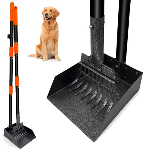 Niubya Pooper Scooper for Dogs with Adjustable Long Handle 37.8” - Metal Rake & Scoop Kit for Easy Waste Pickup, 2 Pack