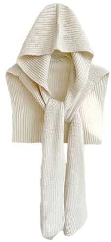 Women's 3-in-1 Knitted Hooded Shawl Striped Scarf Hat Neck Warmer Pashmina Shawls and Wraps Sweater Tie Up Shoulder Tops Cape