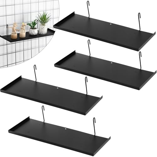 Yaocom 4 Pcs Gridwall Shelf Hooks Rack and Hanging Shelf for Wire Grid Panel Grid Panel Accessories Metal wall Shelves for Home Garage Retail (Black,15.75 x 5.91 Inches)