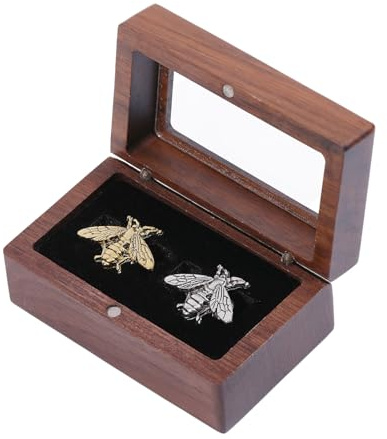 CHGCRAFT Walnut Wooden Cufflink Box with Window Square Small Cuff Links Display Case with 2 Slot Walnut Wooden Cufflink Organiser Boxes for Birthday Anniversary Ceremony, Coconut Brown