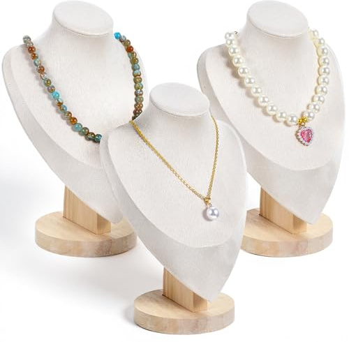 MAQUITA 3 Pcs Necklace Display Stands, Jewelry Bust Display Stands, 3d Necklace Bust Stand for Selling Mannequin Home Trade Organizer Shows Photography (Beige)