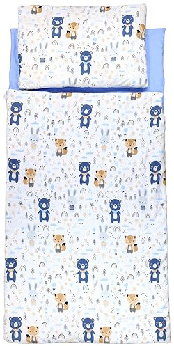 TupTam sacco nanna coperta con cuscino e sacca – sacco a pelo bambini 135×70 cm per asilo, viaggio e casa, Orso, coniglio e volpe nella foresta, 70 x 135cm