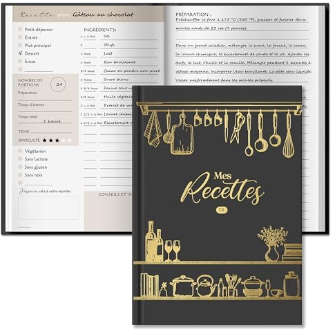 Carnet de recette à remplir francais, A5 cahier de recettes à remplir pouvant contenir jusqu’à 100 recettes, livre de recettes vierge, cahier recette cuisine, Idéal cadeau pour passionnée de cuisine