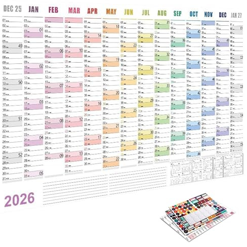 Månatlig väggkalender 2026 | arbetsmaterial 74 x 51 cm med tips, dagskalender, kalender, för semesterhem, födelsedagar resor skolaktiviteter och engagemang