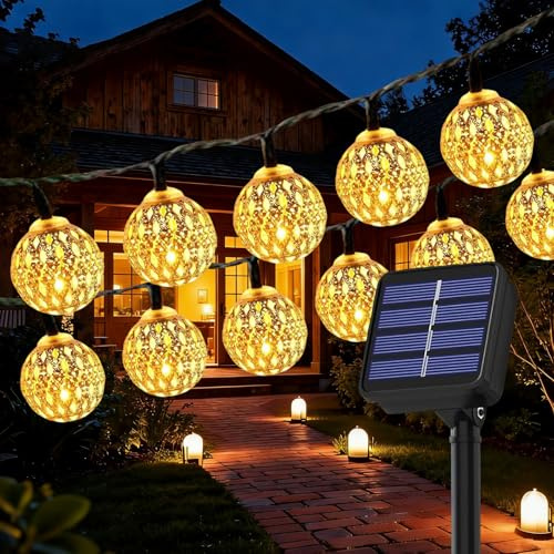 Songlypian 7.5M Catena luminosa a LED marocchina, 50 LED Catena di luci solari per esterni, 8 modalità & IP65 Impermeabile Lucine da Esterno Decorative per Giardino Terrazzo Balcone Festa Natale