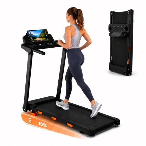 Baymate Cinta de Correr y Andar Plegable para Casa, 1-12 km/h, Motor sin Escobillas de 3.0 HP, Inclinación 3 Niveles hasta 15%, Pantalla LED, Soporte 150 kg