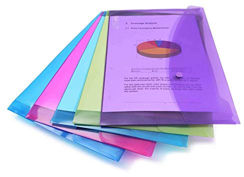 Rapesco 0688 Pochette à Bouton Pression, A4+ / Papier Ministre, Couleurs Transparentes Assorties, Lot de 5
