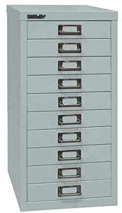 BISLEY MultiDrawer, 29er Serie, DIN A4, 10 Schubladen, Metall, 355 Silber, 38 x 27.9 x 59 cm