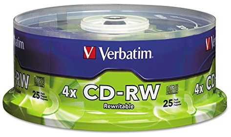 Verbatim 95169 CD-RW Discs, 700MB/80min, 4X, Spindle, Matte Silver, 25/Pack