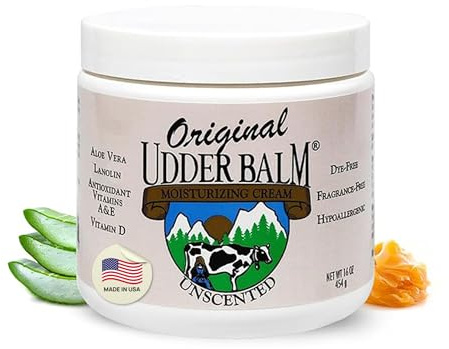 Original Udder Balm Unscented Jar - Made in USA - Hypoallergenic, Dry Skin Relief for Hands, Feet & Face, Moisturizer for Sensitive, Cracked Dry Skin, 16 Fl Oz