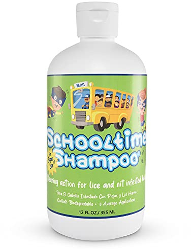 Schooltime Lice & Nit Removal Shampoo for Kids - Gentle Non Toxic Formula - Eliminates Head Lice and Eggs - Easy 15-Minute Application - Family Size 12 oz Bottle