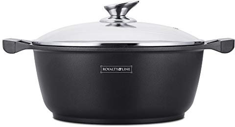 Royalty Line RL-BS26M Pentola con rivestimento antiaderente, coperchio in vetro, induzione, 26 cm, Nero