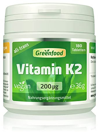 Vitamin K2 (MK7), hochdosiert, 200µg - 180 Tabletten, vegan. Vitamin K2 (Menachinon, all-trans) – für Knochenerhalt & normale Blutgerinnung. OHNE künstliche Zusätze - laborgeprüft. Von Greenfood.