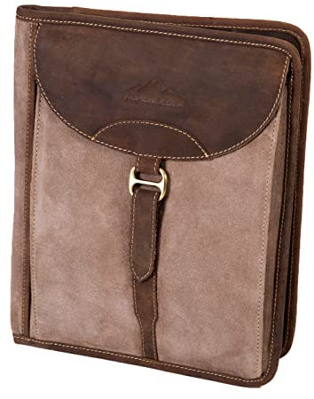 Alpenleder Konferenzmappe A4 - Modell: SEEG (Handgefertigt) - Nachhaltiges Bio-Leder aus regionaler Landwirtschaft | Dokumentenmappe leder, Tablet Tasche (32x26.5x3cm, Koffee-Suede)