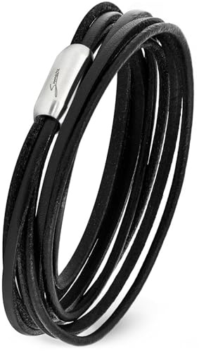 Simaru Designer Lederarmband – Wickelarmband für Herren & Damen aus pflanzlich gegerbtem Leder mit Edelstahl Magnet Verschluss – Made in Germany (schwarz (Größe L))