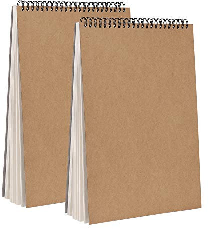 RZKJ-SHOP Skizzenbuch din A4 Zeichenblock Kunst Spirale Leerseite Für Kinder, Anfänger, Profis, 2pcs Kraft Cover Zeichenbuch Kunstbuch für Bleistift Aquarellstift (30 Blatt, 160GSM)