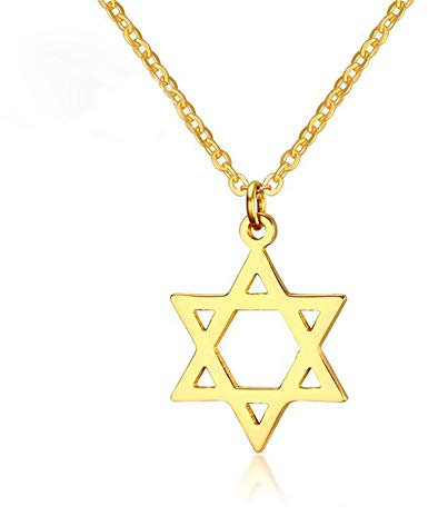 HMOOY Edelstahl Davidstern Anhänger Halsketten Sechszackiger Megan Star Jüdischer Israel Schmuck für Frauen Männer Hip Hop (Gold)