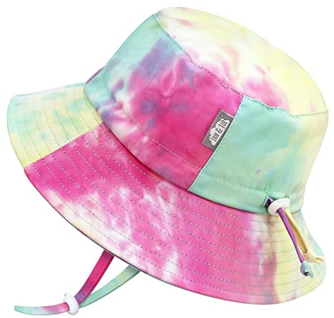 Jan & Jul Cappello da Sole a Secchiello per Bambine, 100% Cotone Traspirante (Taglia: 6-12 Anni, Tie-Dye all'anguria)