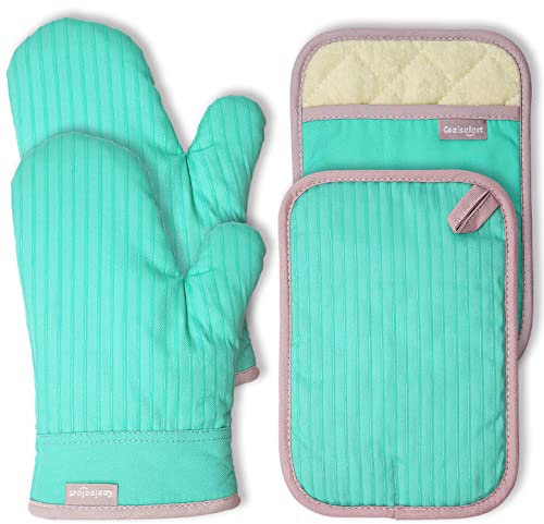 Coziselect Gants et Maniques, Gant de Cuisine Anti Chaleur et Maniques Cuisine Résistants à 260 °C, Silicone Antidérapant, Lavables en Machine, Idéal pour Cuisson, Pâtisserie et Barbecue, Vert