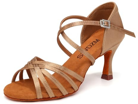 SWDZM Zapatos de Baile Latino Mujer 7cm Salsa Salón Tango Zapatos de Baile de Práctica,Beige,EU 35