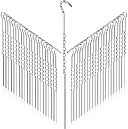 Cindeer 60 Pcs Kinked Metal Tent Stakes 12 Inch Metal Garden Edging Fence Hooks Pegs Dog Dig Proof Yard Spikes Heavy Duty Galvanized Ground Stakes Spikes Long Tent Pegs for Outdoor Canopy Tarp