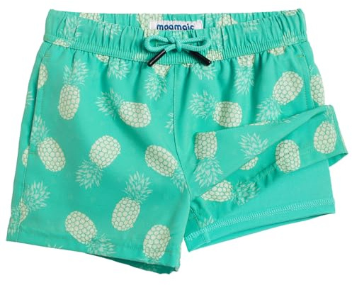 maamgic Boys Swim Trunks with Compression Liner Toddler Stretch Swim Shorts Quick Dry Swimming Trunks Boxer Brief 2 in 1 Beach Shorts Green Pineapple 5/6