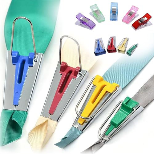 Schrägbandformer,4pcs Edelstahl Schrägbandformer,Schrägbandformer Metall,Tape Maker,Stoff Schrägband Maker Werkzeug,Schrägband Werkzeug Set,Edelstahl Nähen Zubehöre Handbuch DIY Patchwork Kit