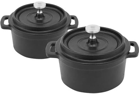 Flavehc Mini Cocotte 16 oz Mini Dutch Oven 0.5 qt. Cast Iron Garlic Roaster for Oven Garlic Confit Pot Ramekins with Lids Oven Safe Set of 2, Black