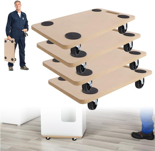 LARS360 Lot de 4 planches à roulettes - 58 x 29 cm - Aide au transport de meubles - Charge maximale : 200 kg - Idéal pour l'intérieur et l'extérieur
