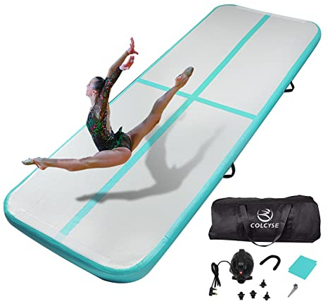 Air Gymnastic Track Tumbling Mat/Inflatable Air Gymnastics Mat Training Mats Gymnastics Tracks for Home Use/Training with Pump (Mint green, 300 * 100 * 10cm)
