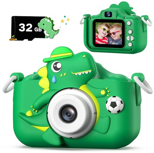 Kinderkamera, Dinosaurier Selfie Digital Kamera mit 32GB Karte, Weihnachts Geburtstagsgeschenk für Jungen und Mädchen, 1080P HD Kinder Kamera, Geschenke Spielzeug für 3 4 5 6 7 8 9 10 11 12 Jahre