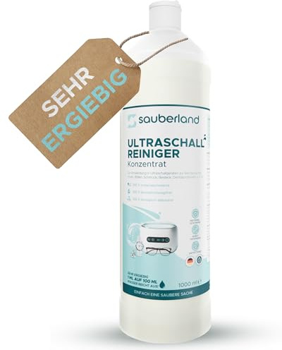 sauberland® 1L Ultraschallreiniger Konzentrat (1:100) für Ultraschallbad | Für Ultraschallreinigungsgeräte für Brillen, Schmuck uvm. | Gegen Fett & Schmutz - Ohne Zusätze | gratis E-Book & Made in DE